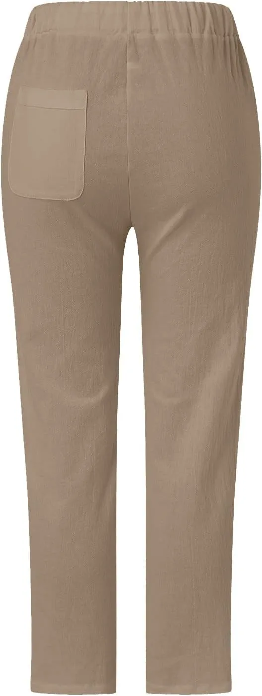 Women's Pants, Linen Straight Leg Peasant Pants Casual Relaxed Side Button Trendy