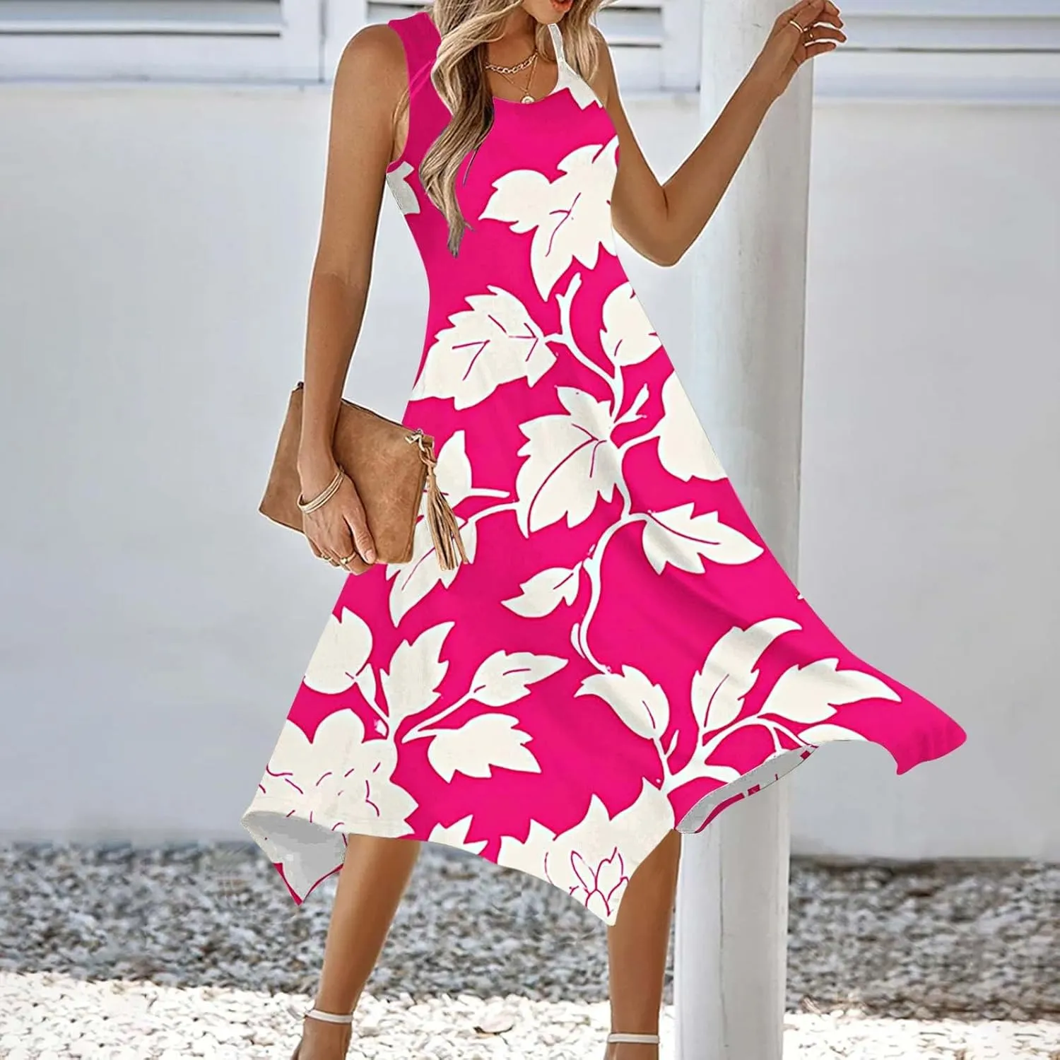 Womens Sexy Spaghetti Straps Summer Dresses A Line Floral Printed Casual Dress Beach Vocation Dresses