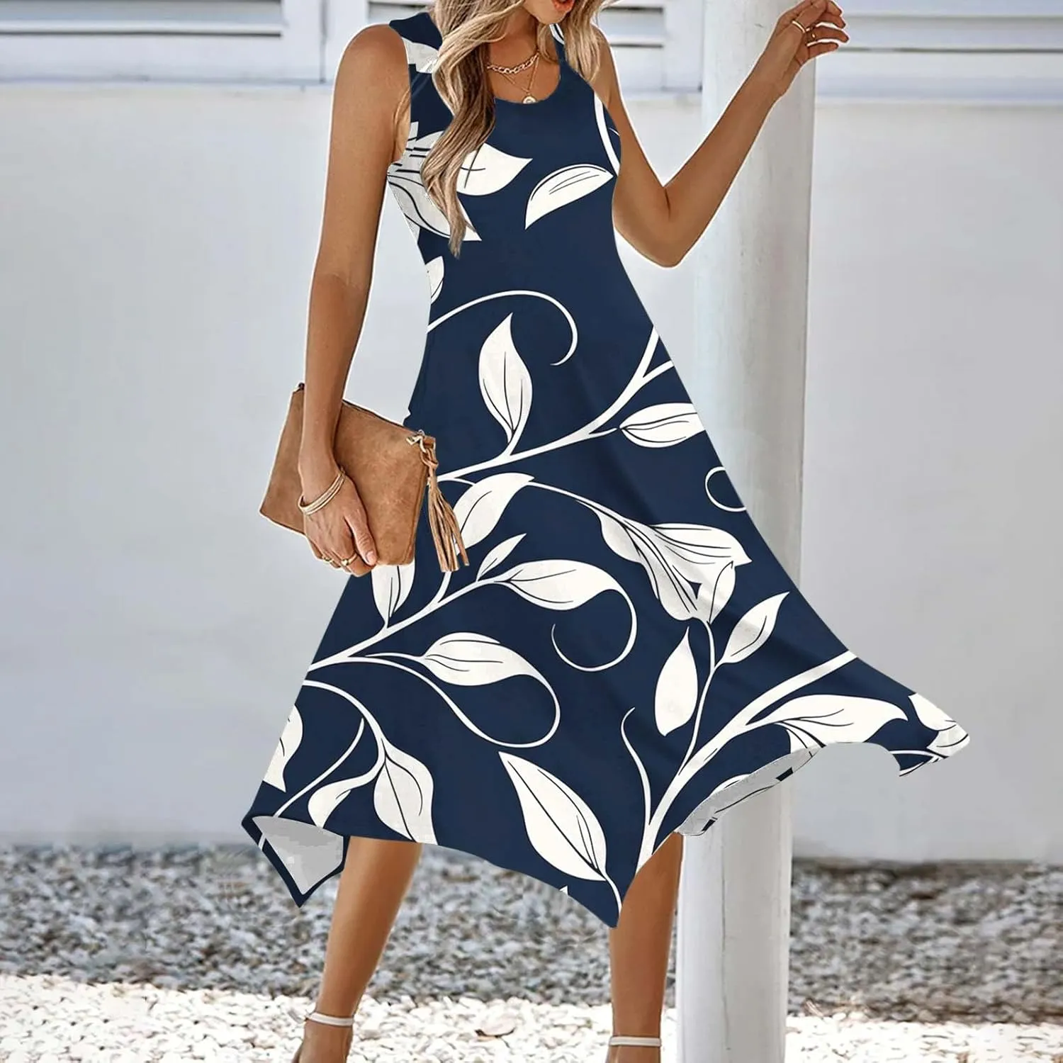 Womens Sexy Spaghetti Straps Summer Dresses A Line Floral Printed Casual Dress Beach Vocation Dresses