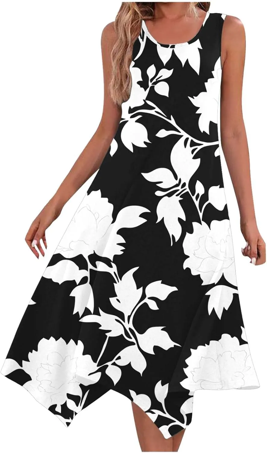 Womens Sexy Spaghetti Straps Summer Dresses A Line Floral Printed Casual Dress Beach Vocation Dresses