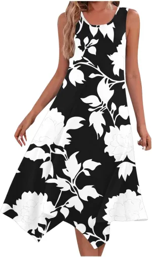 Womens Sexy Spaghetti Straps Summer Dresses A Line Floral Printed Casual Dress Beach Vocation Dresses