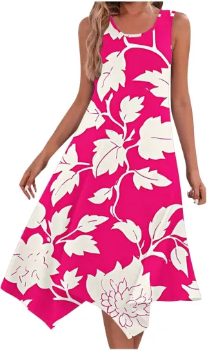 Womens Sexy Spaghetti Straps Summer Dresses A Line Floral Printed Casual Dress Beach Vocation Dresses