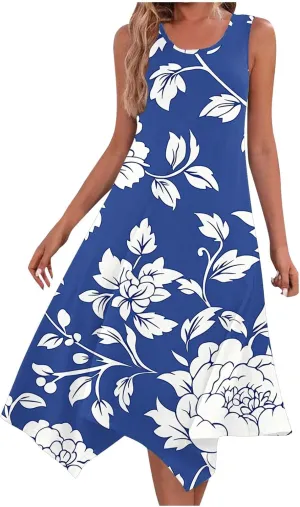 Womens Sexy Spaghetti Straps Summer Dresses A Line Floral Printed Casual Dress Beach Vocation Dresses