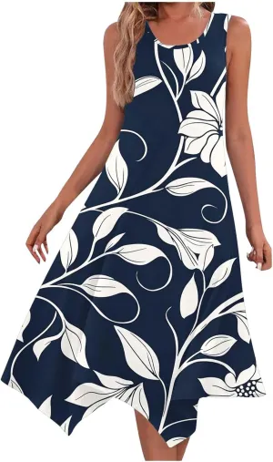 Womens Sexy Spaghetti Straps Summer Dresses A Line Floral Printed Casual Dress Beach Vocation Dresses