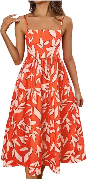 Womens Sexy Straps Summer Dresses 2025 Floral Graphic A Line Shirt Dress Loose Casual Sundress