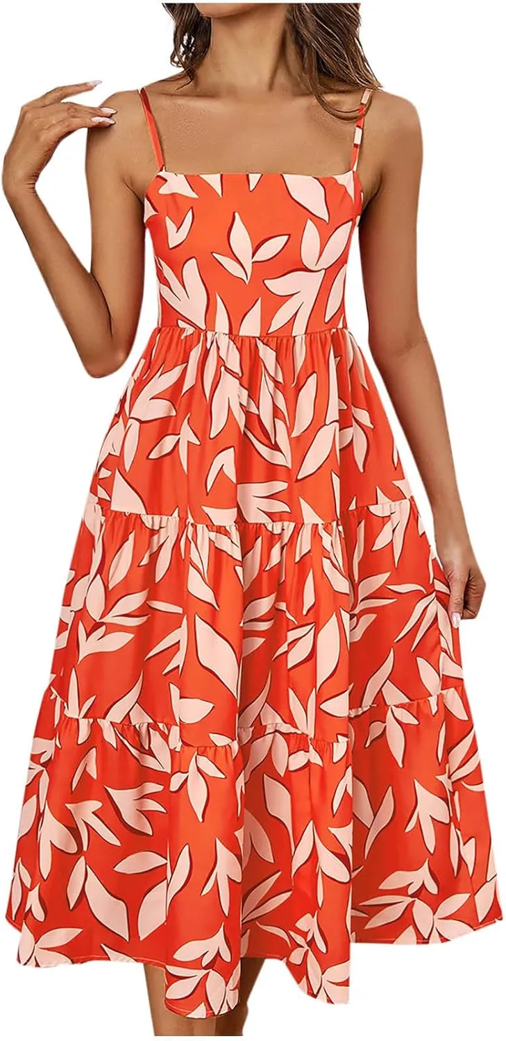Womens Sexy Straps Summer Dresses 2025 Floral Graphic A Line Shirt Dress Loose Casual Sundress