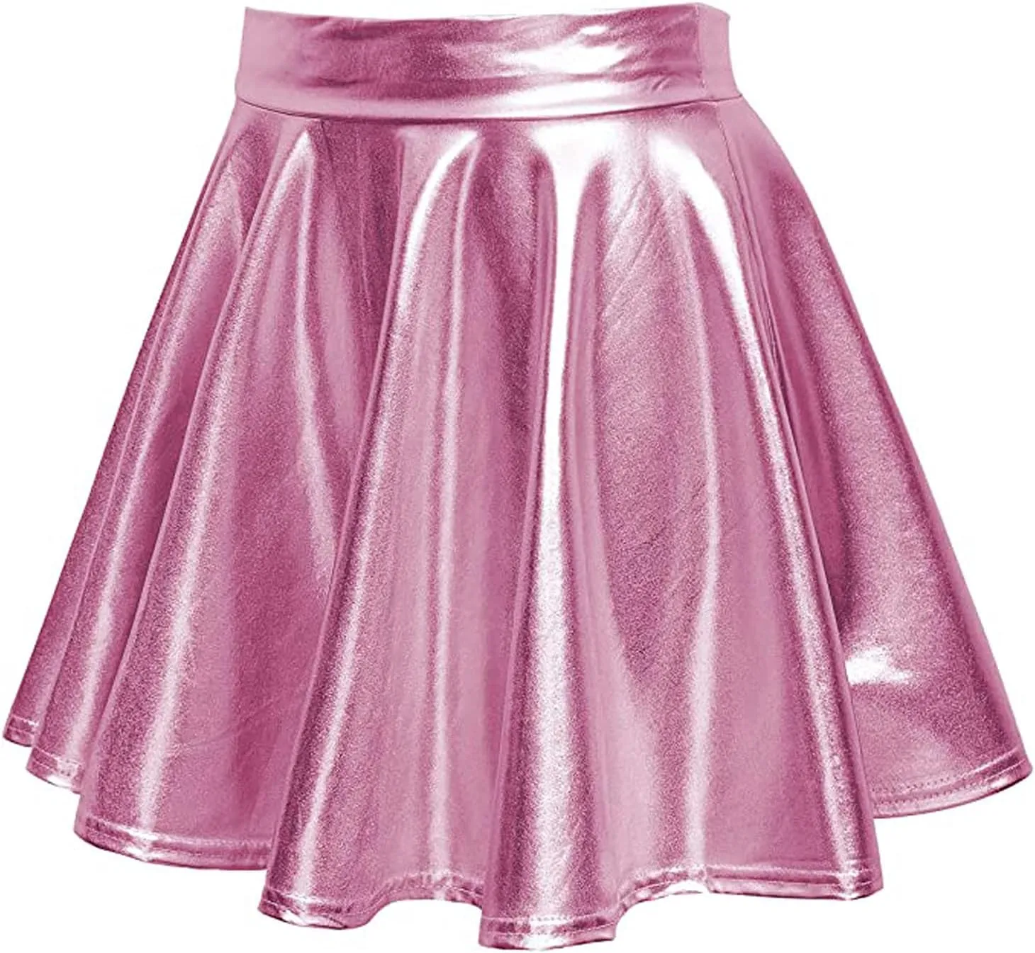 Women's Shiny Flared Pleated Mini Skater Skirt High Waist Dancing Skirt Pleated Skirt Cute