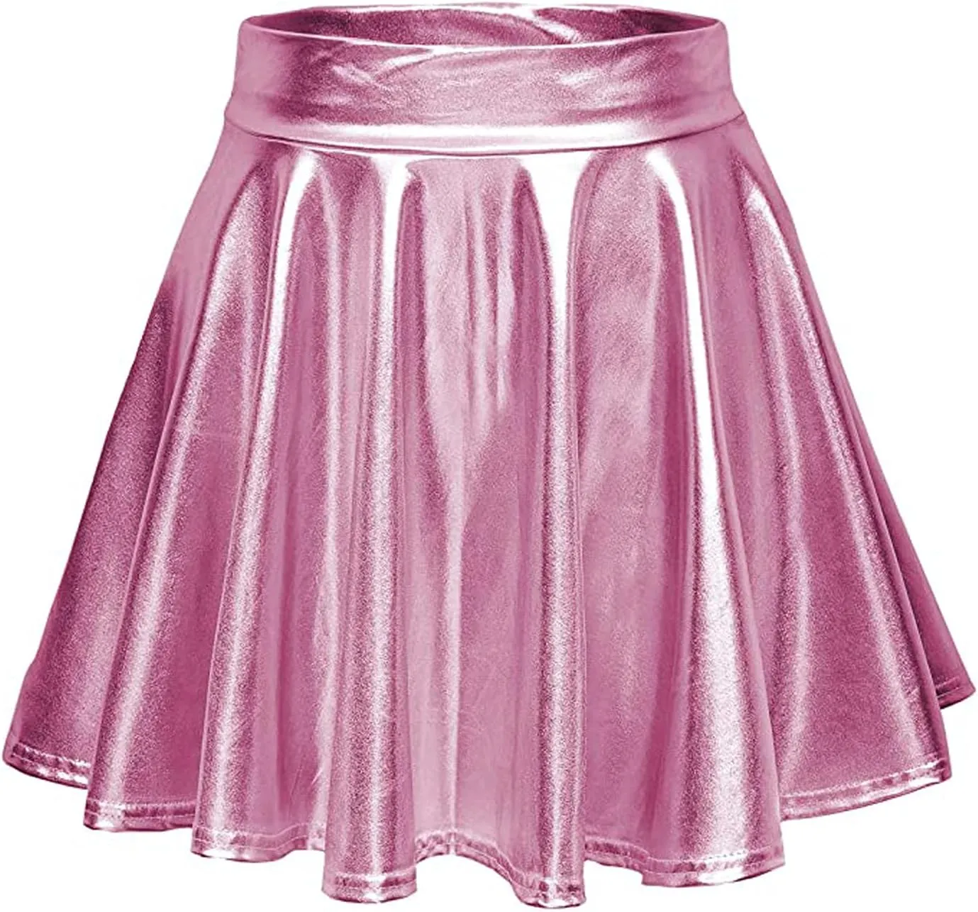 Women's Shiny Flared Pleated Mini Skater Skirt High Waist Dancing Skirt Pleated Skirt Cute