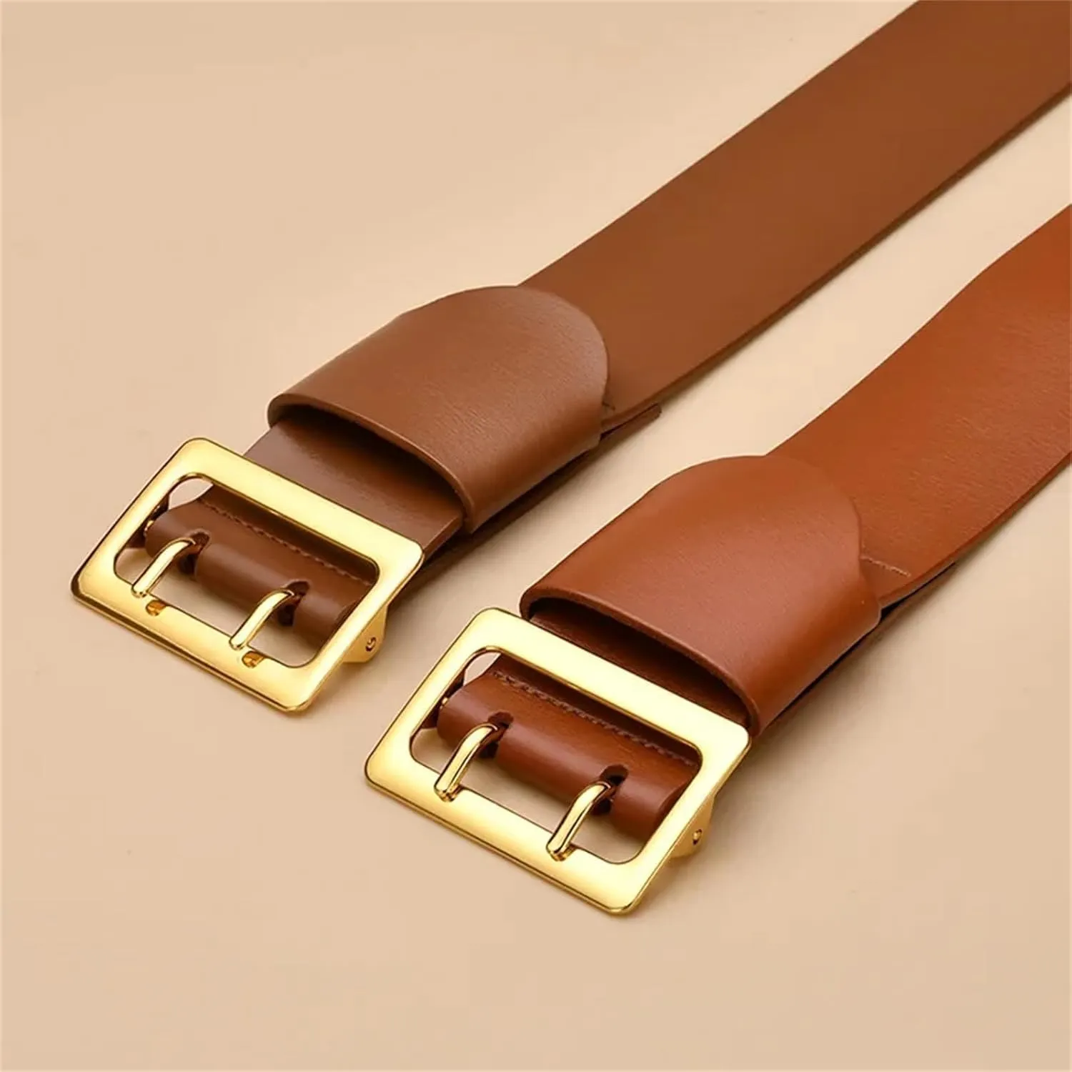 Women's Slim Genuine Leather Belt Casual Alloy Buckle Ins Wide Belt For Coat And Skirt