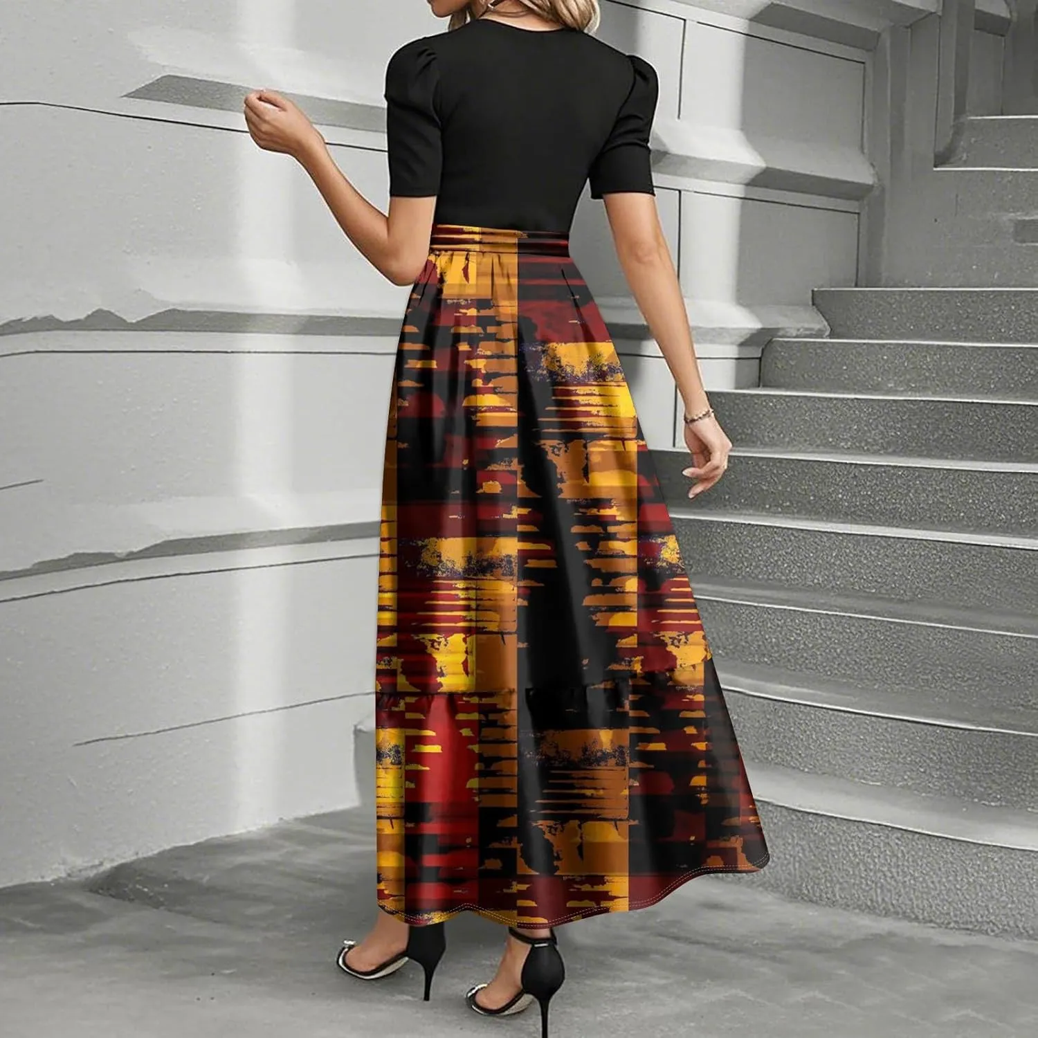 Women's Spring Summer Short Sleeve Cowl Neck Ruched Waist A Line Midi Dresses Party Cocktail Dress