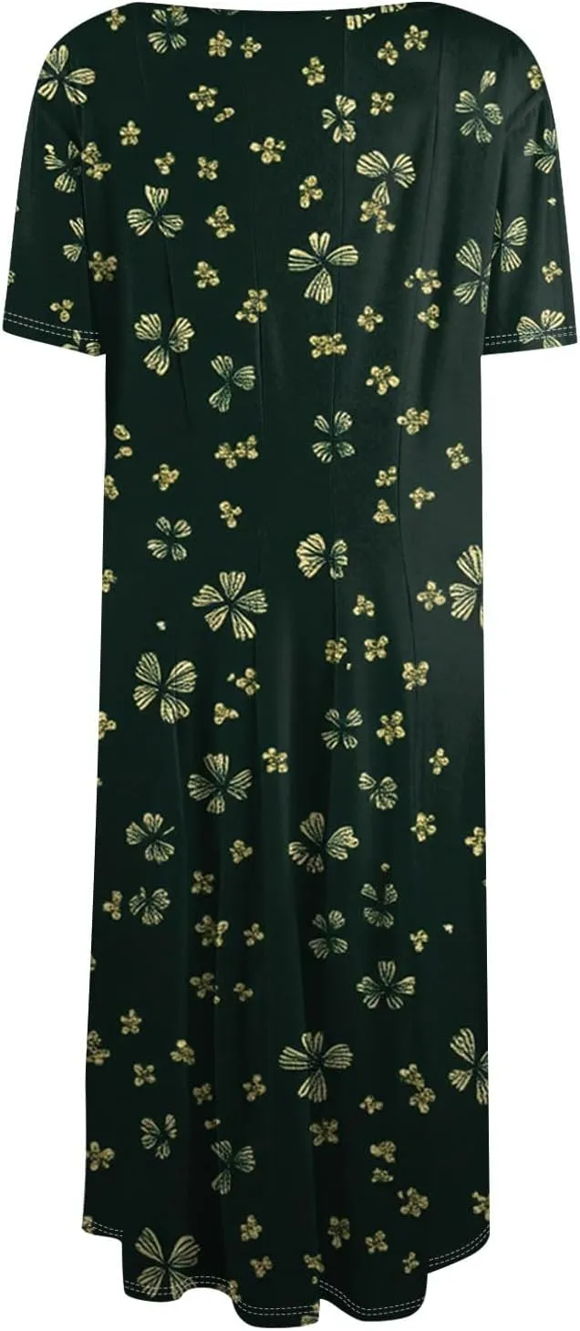Women's Summer 2025 Midi Dresses Trendy Casual Wrap Floral Printed Crew Neck A Line Dress