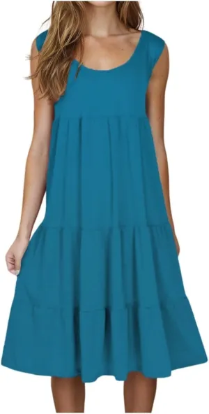 Women's Summer Boho Beach Dresses 2025 Sleeveless Sundress Crew Neck Casual Flowy A-Line Dresses