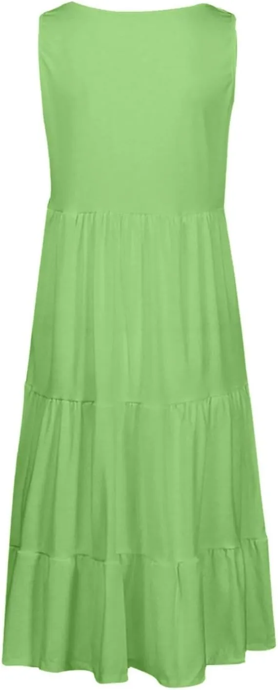 Women's Summer Boho Beach Dresses 2025 Sleeveless Sundress Crew Neck Casual Flowy A-Line Dresses