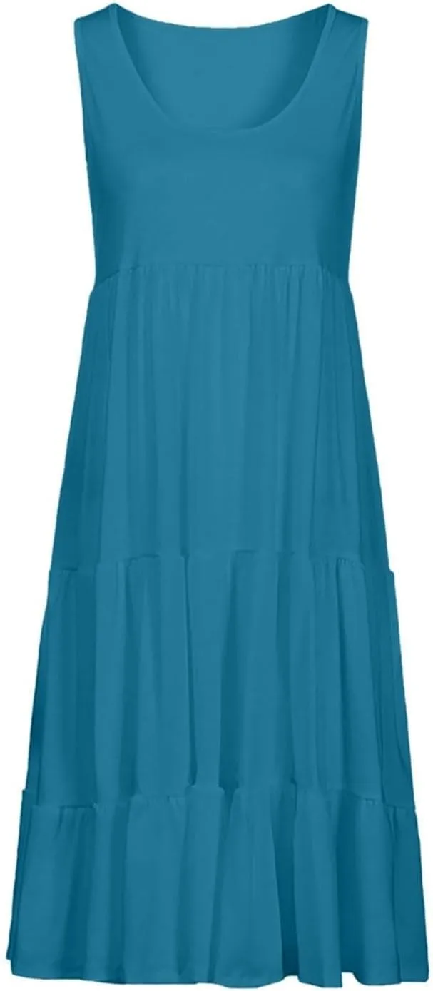Women's Summer Boho Beach Dresses 2025 Sleeveless Sundress Crew Neck Casual Flowy A-Line Dresses