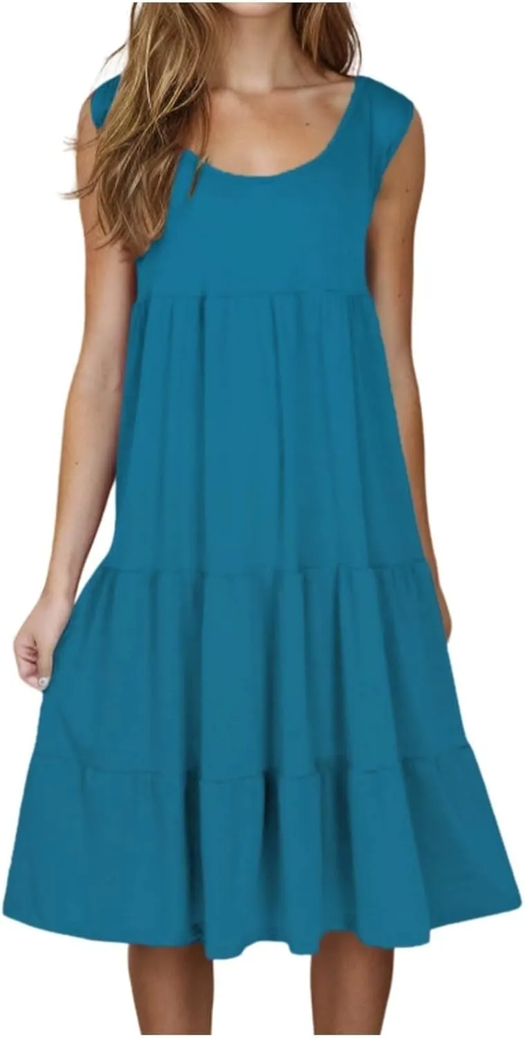Women's Summer Boho Beach Dresses 2025 Sleeveless Sundress Crew Neck Casual Flowy A-Line Dresses