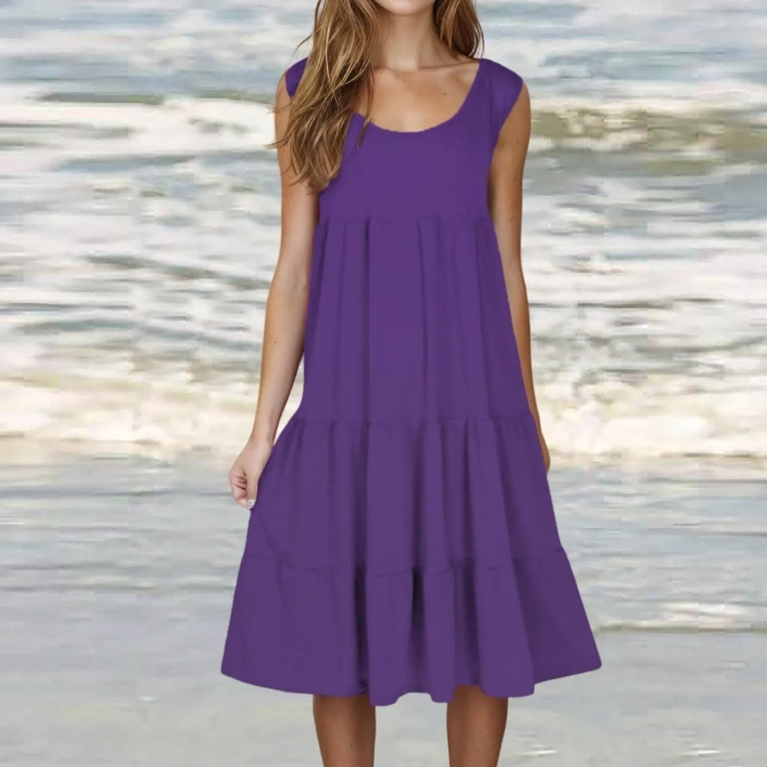 Women's Summer Boho Beach Dresses 2025 Sleeveless Sundress Crew Neck Casual Flowy A-Line Dresses