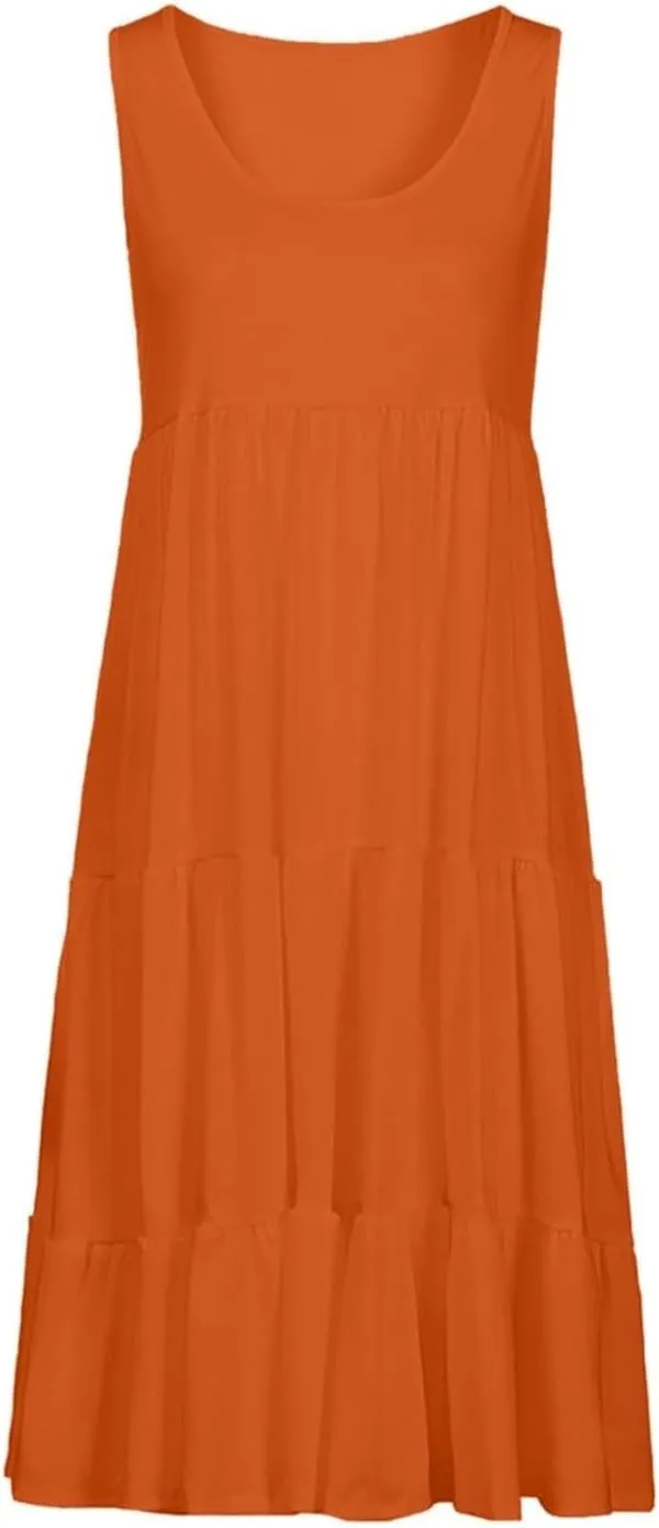 Women's Summer Boho Beach Dresses 2025 Sleeveless Sundress Crew Neck Casual Flowy A-Line Dresses