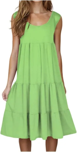 Women's Summer Boho Beach Dresses 2025 Sleeveless Sundress Crew Neck Casual Flowy A-Line Dresses