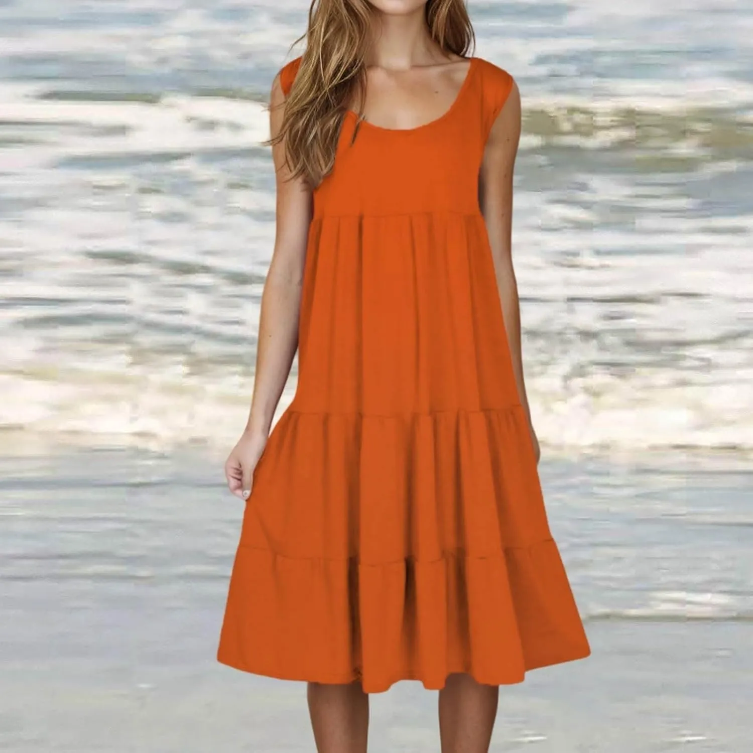 Women's Summer Boho Beach Dresses 2025 Sleeveless Sundress Crew Neck Casual Flowy A-Line Dresses