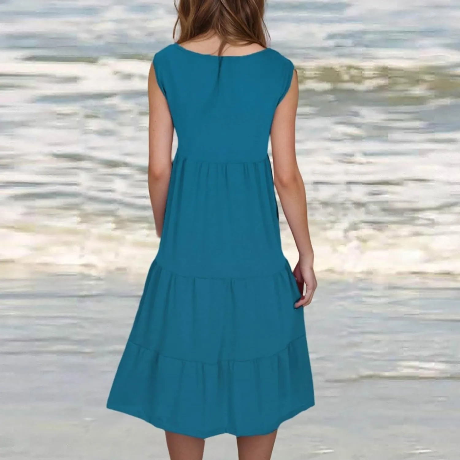 Women's Summer Boho Beach Dresses 2025 Sleeveless Sundress Crew Neck Casual Flowy A-Line Dresses