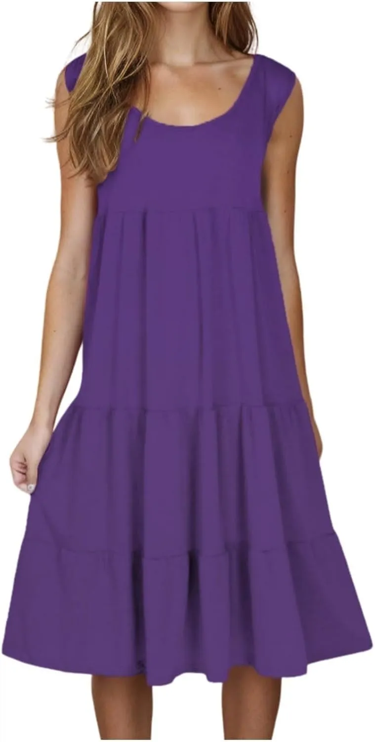 Women's Summer Boho Beach Dresses 2025 Sleeveless Sundress Crew Neck Casual Flowy A-Line Dresses