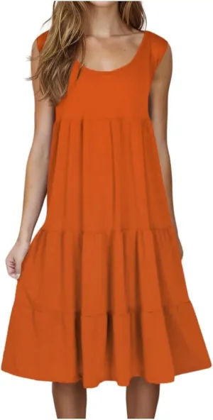 Women's Summer Boho Beach Dresses 2025 Sleeveless Sundress Crew Neck Casual Flowy A-Line Dresses