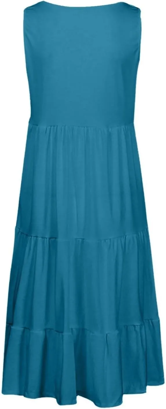 Women's Summer Boho Beach Dresses 2025 Sleeveless Sundress Crew Neck Casual Flowy A-Line Dresses