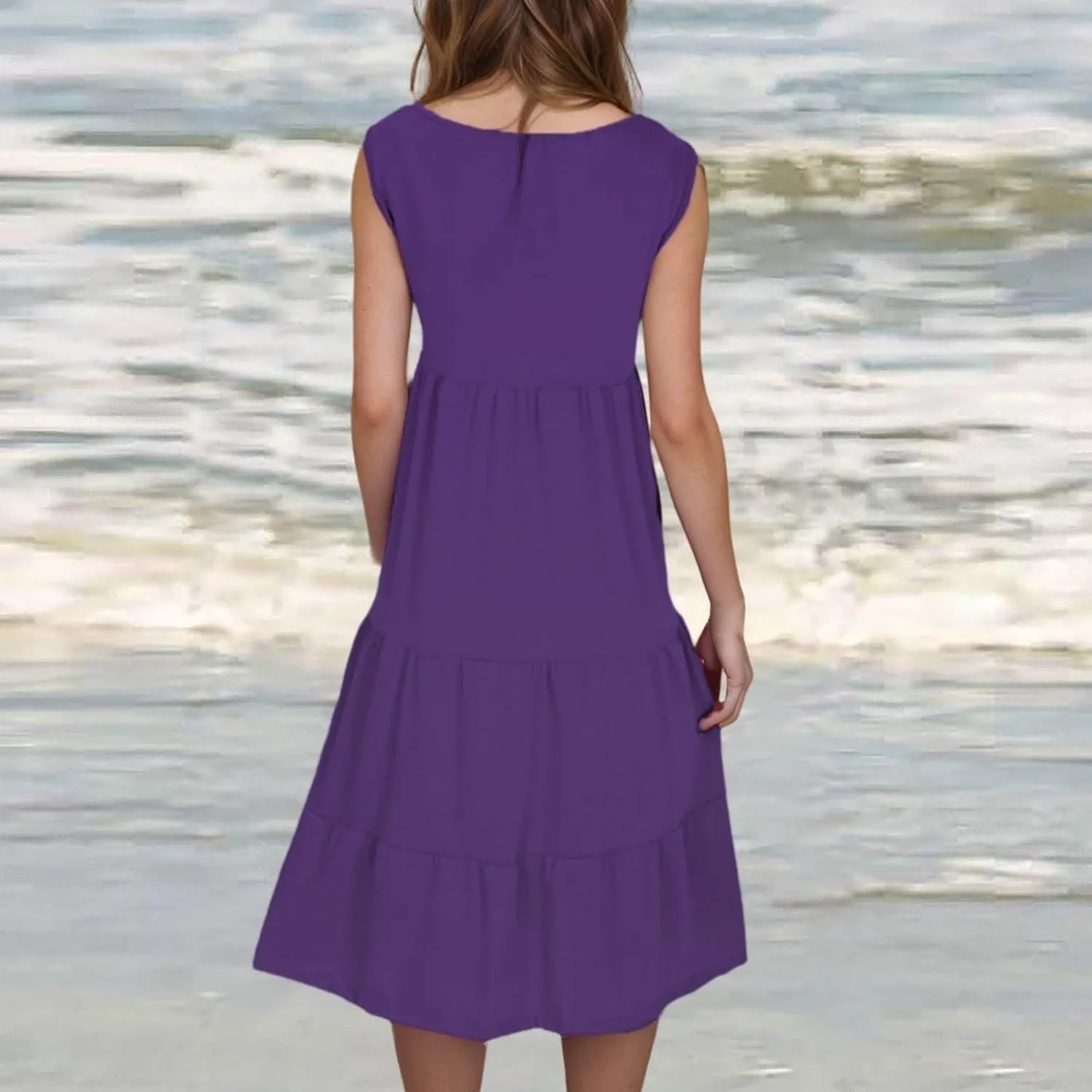 Women's Summer Boho Beach Dresses 2025 Sleeveless Sundress Crew Neck Casual Flowy A-Line Dresses