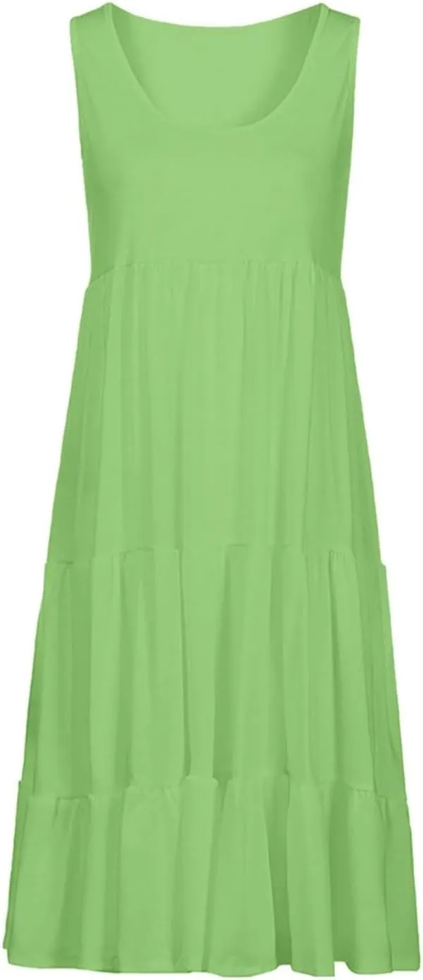 Women's Summer Boho Beach Dresses 2025 Sleeveless Sundress Crew Neck Casual Flowy A-Line Dresses