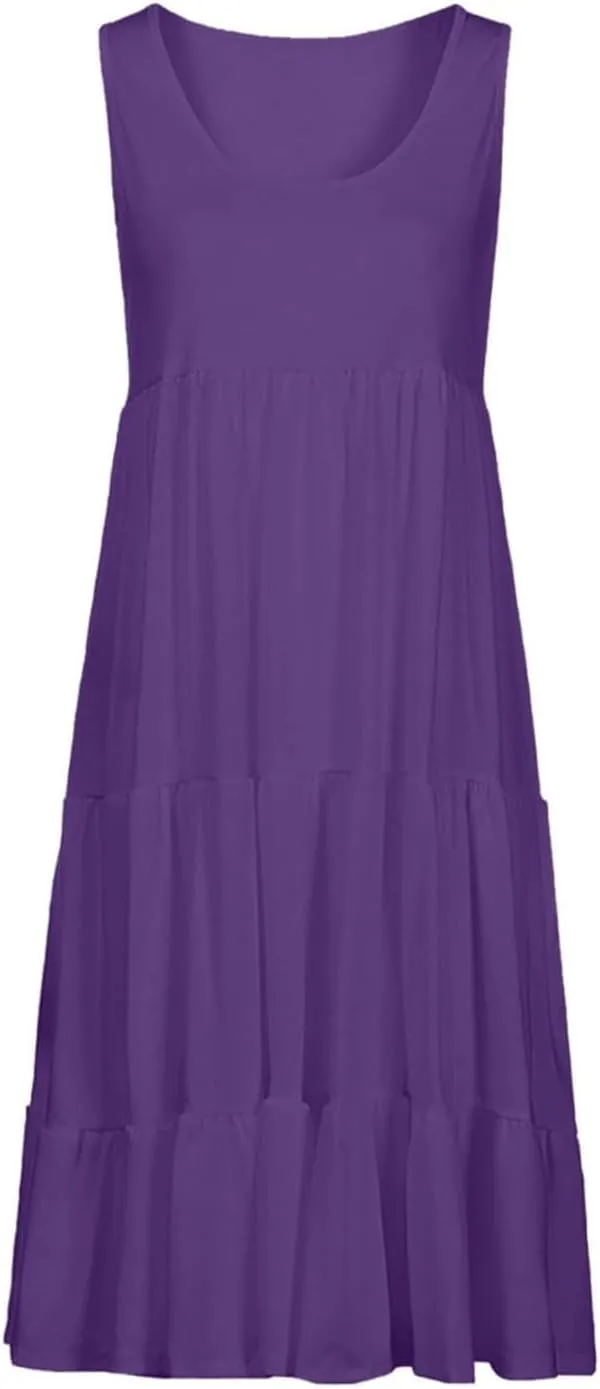 Women's Summer Boho Beach Dresses 2025 Sleeveless Sundress Crew Neck Casual Flowy A-Line Dresses