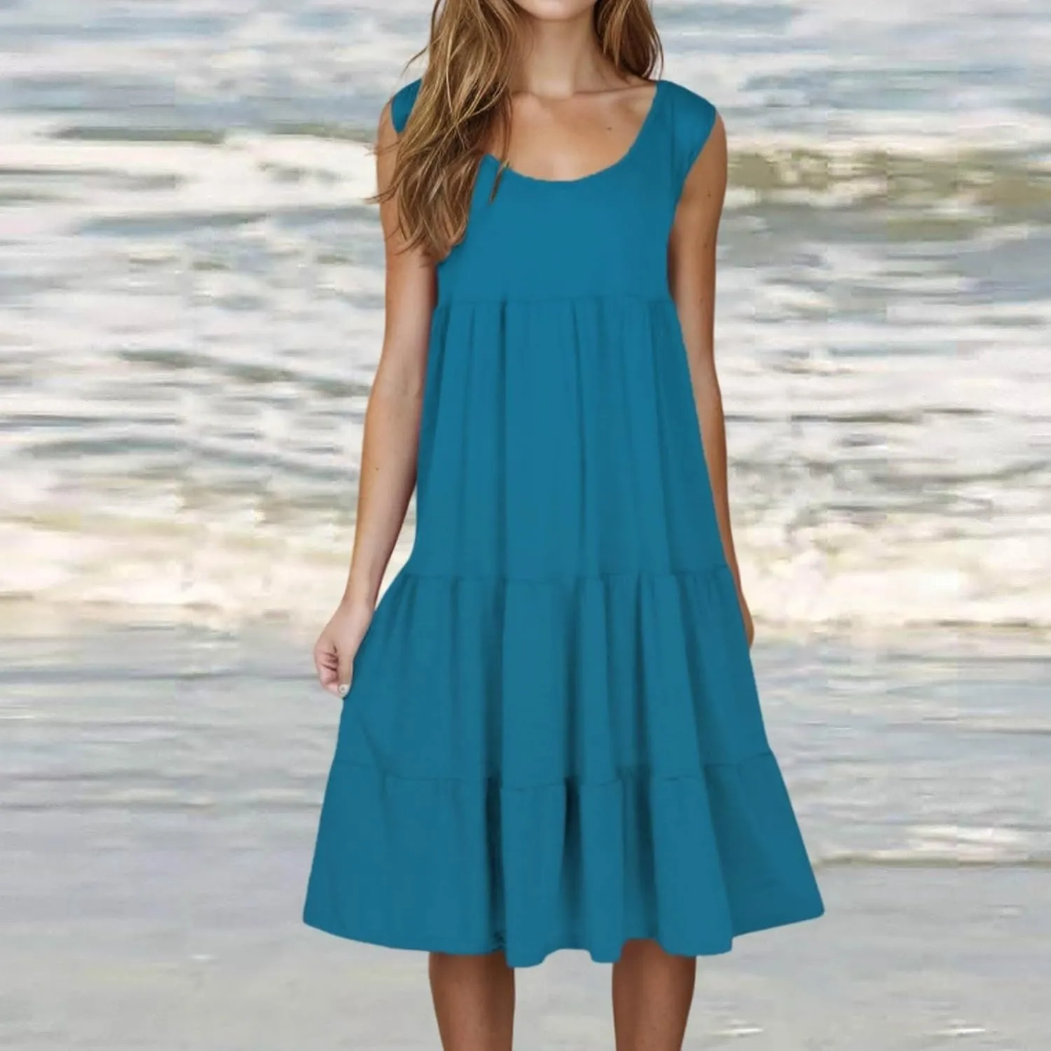Women's Summer Boho Beach Dresses 2025 Sleeveless Sundress Crew Neck Casual Flowy A-Line Dresses