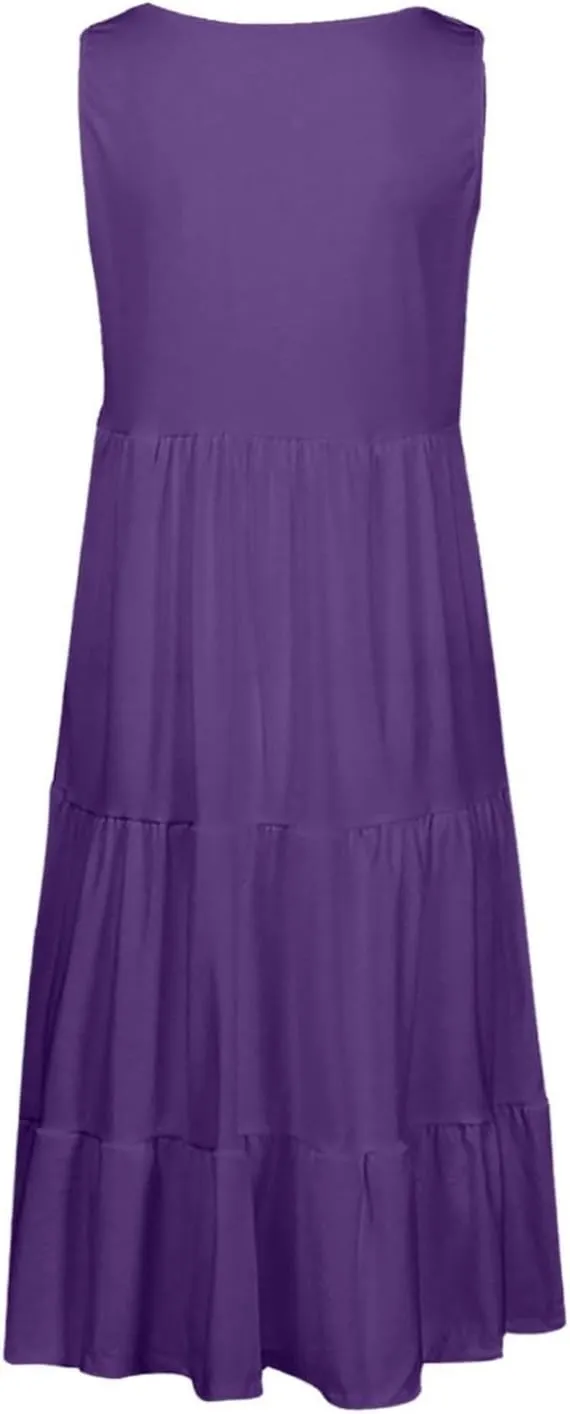 Women's Summer Boho Beach Dresses 2025 Sleeveless Sundress Crew Neck Casual Flowy A-Line Dresses