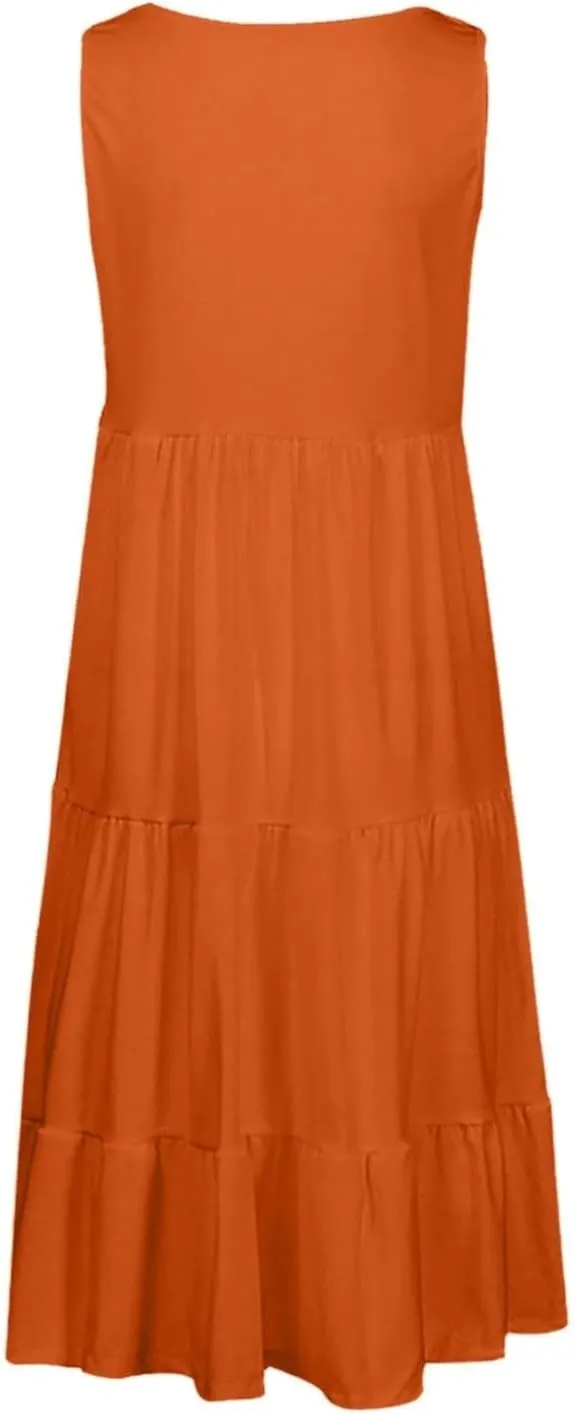 Women's Summer Boho Beach Dresses 2025 Sleeveless Sundress Crew Neck Casual Flowy A-Line Dresses