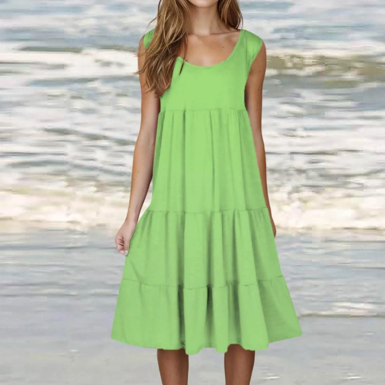 Women's Summer Boho Beach Dresses 2025 Sleeveless Sundress Crew Neck Casual Flowy A-Line Dresses