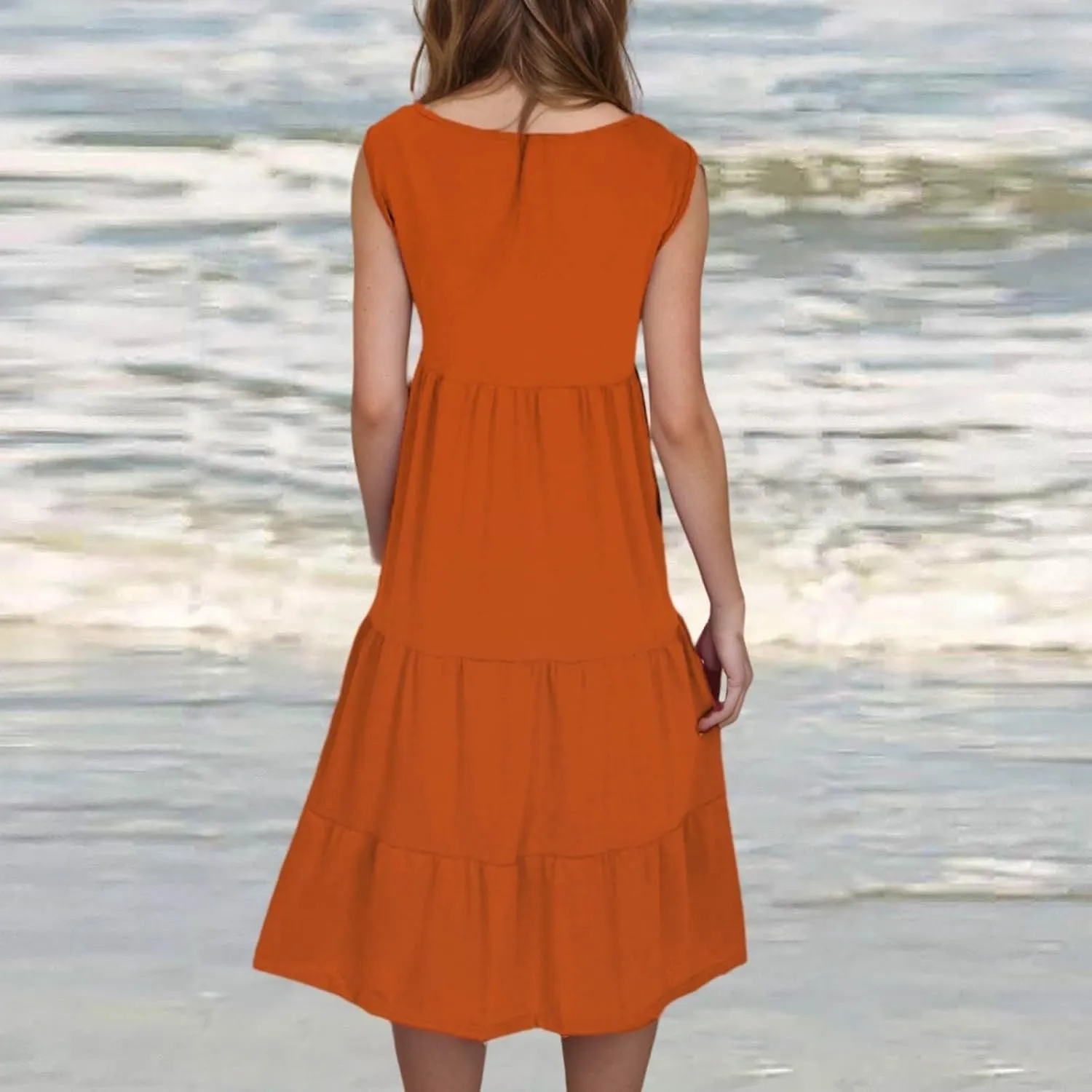 Women's Summer Boho Beach Dresses 2025 Sleeveless Sundress Crew Neck Casual Flowy A-Line Dresses