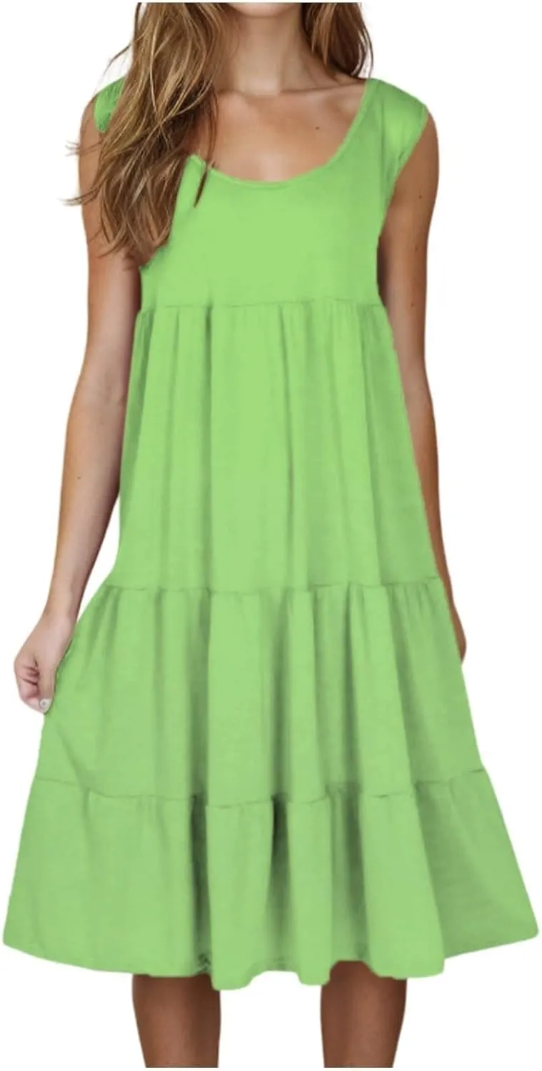 Women's Summer Boho Beach Dresses 2025 Sleeveless Sundress Crew Neck Casual Flowy A-Line Dresses