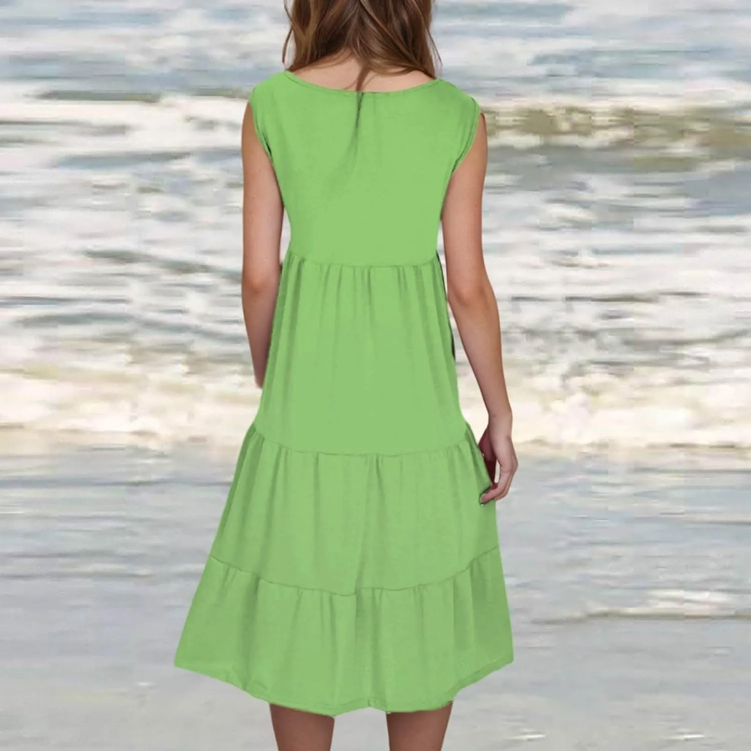 Women's Summer Boho Beach Dresses 2025 Sleeveless Sundress Crew Neck Casual Flowy A-Line Dresses