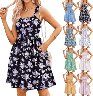Womens Summer Casual Short Dresses Ruffle Swing A Line Short Sundresses Beach Vacation Dress