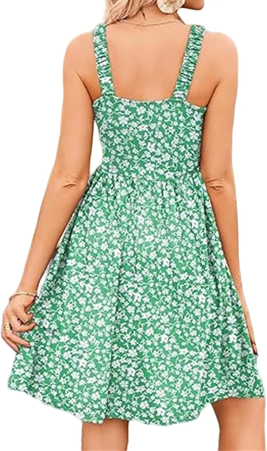 Womens Summer Casual Short Dresses Ruffle Swing A Line Short Sundresses Beach Vacation Dress
