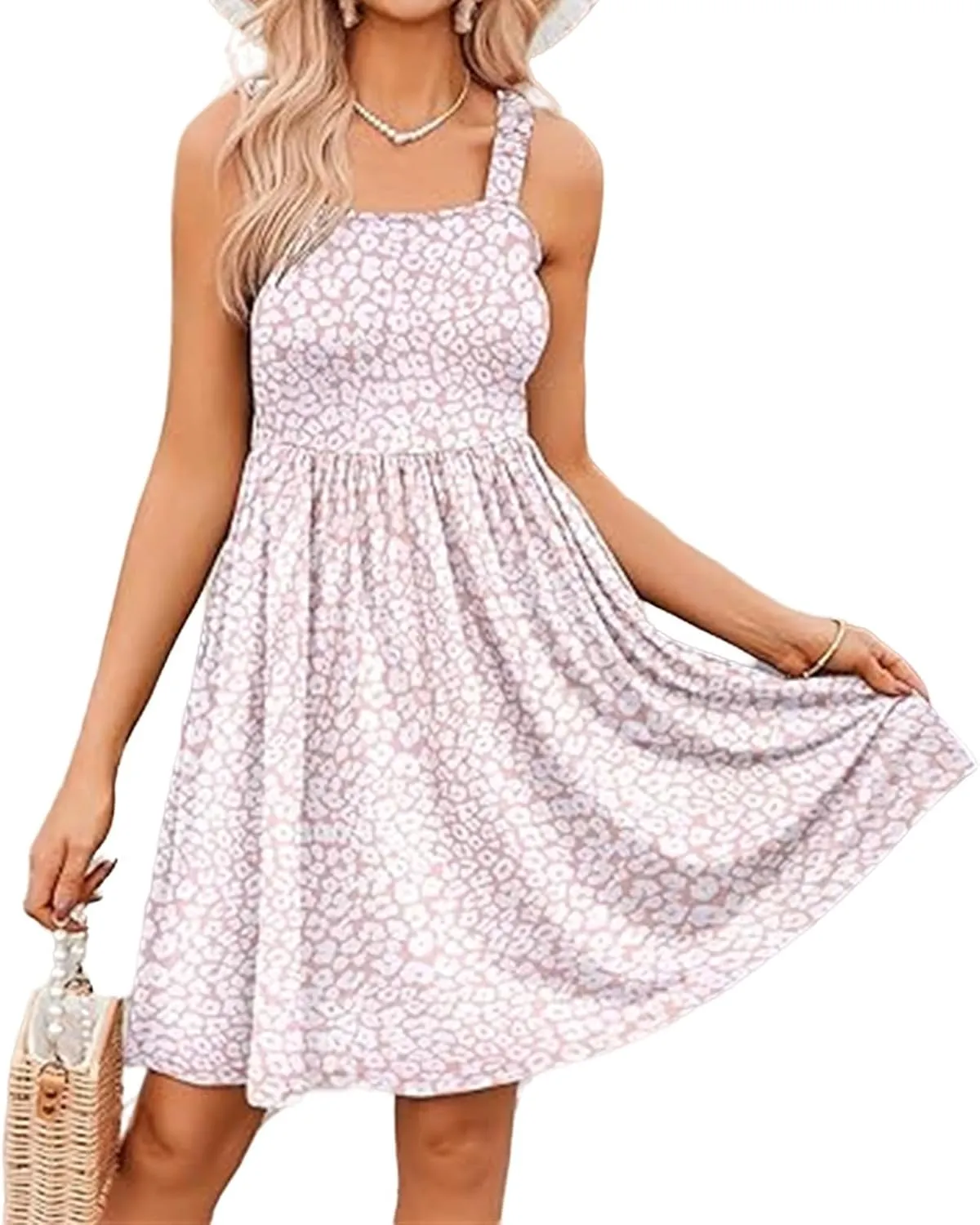 Womens Summer Casual Short Dresses Ruffle Swing A Line Short Sundresses Beach Vacation Dress