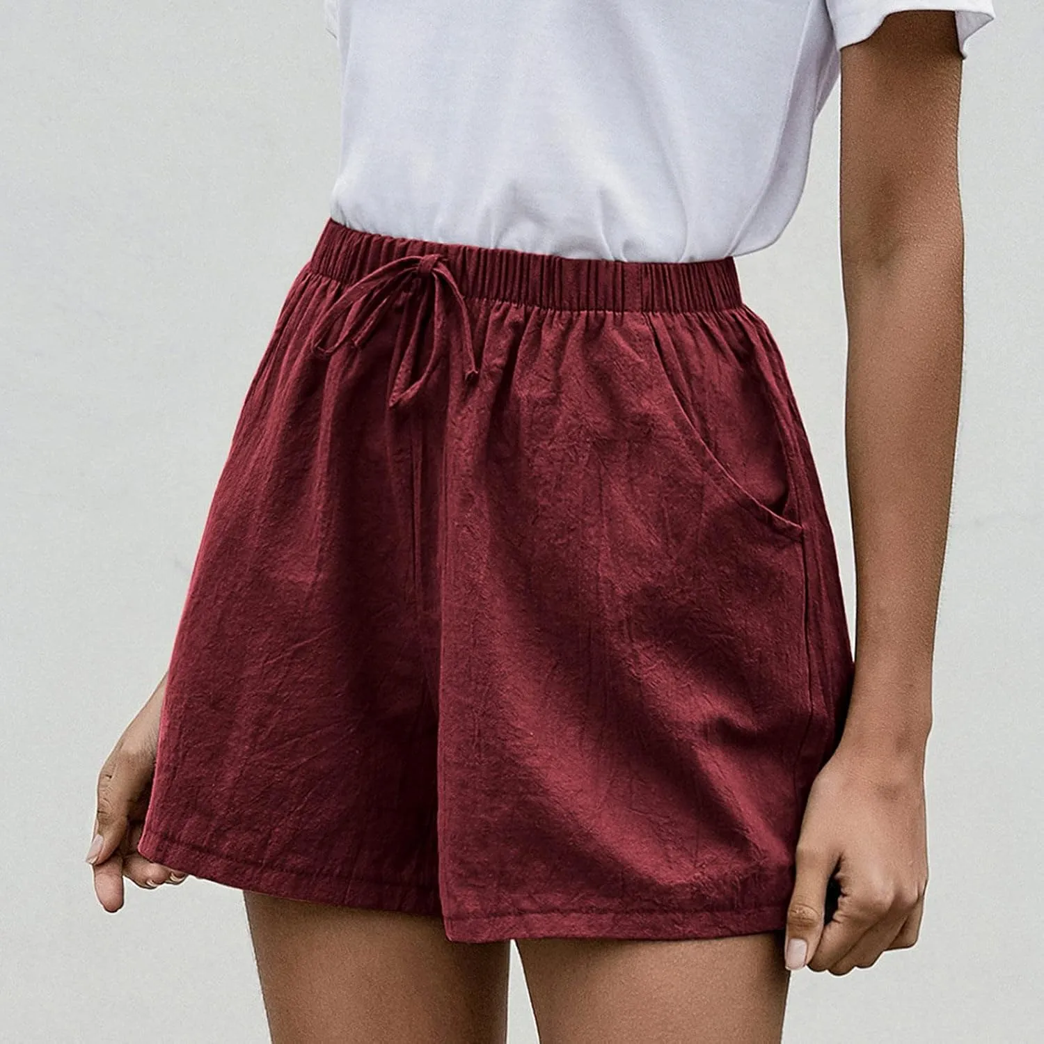 Womens Summer Casual Shorts 2024 Trendy Elastic High Waisted Cotton Linen Shorts Loose Lightweight Shorts with Pocket