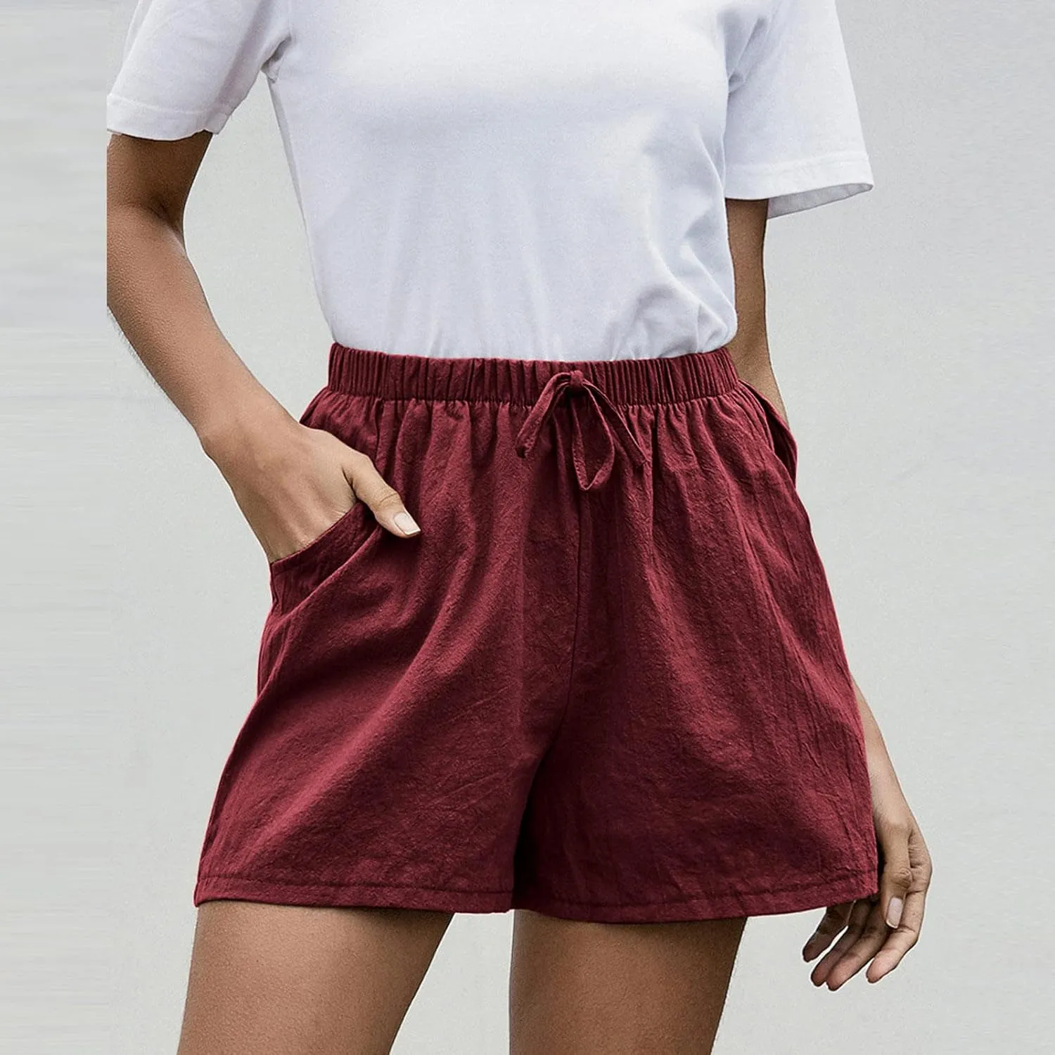 Womens Summer Casual Shorts 2024 Trendy Elastic High Waisted Cotton Linen Shorts Loose Lightweight Shorts with Pocket