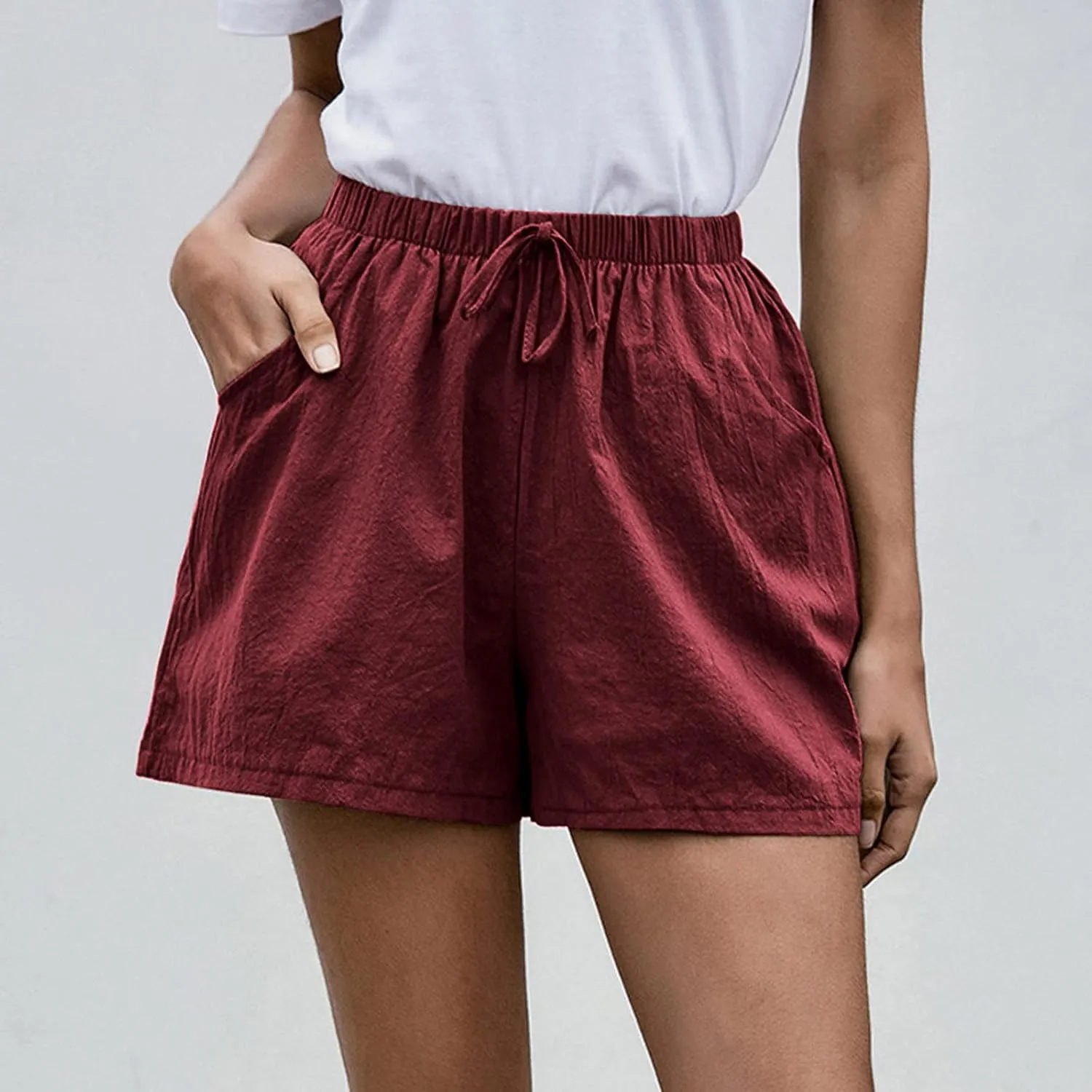 Womens Summer Casual Shorts 2024 Trendy Elastic High Waisted Cotton Linen Shorts Loose Lightweight Shorts with Pocket