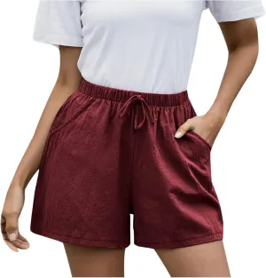 Womens Summer Casual Shorts 2024 Trendy Elastic High Waisted Cotton Linen Shorts Loose Lightweight Shorts with Pocket