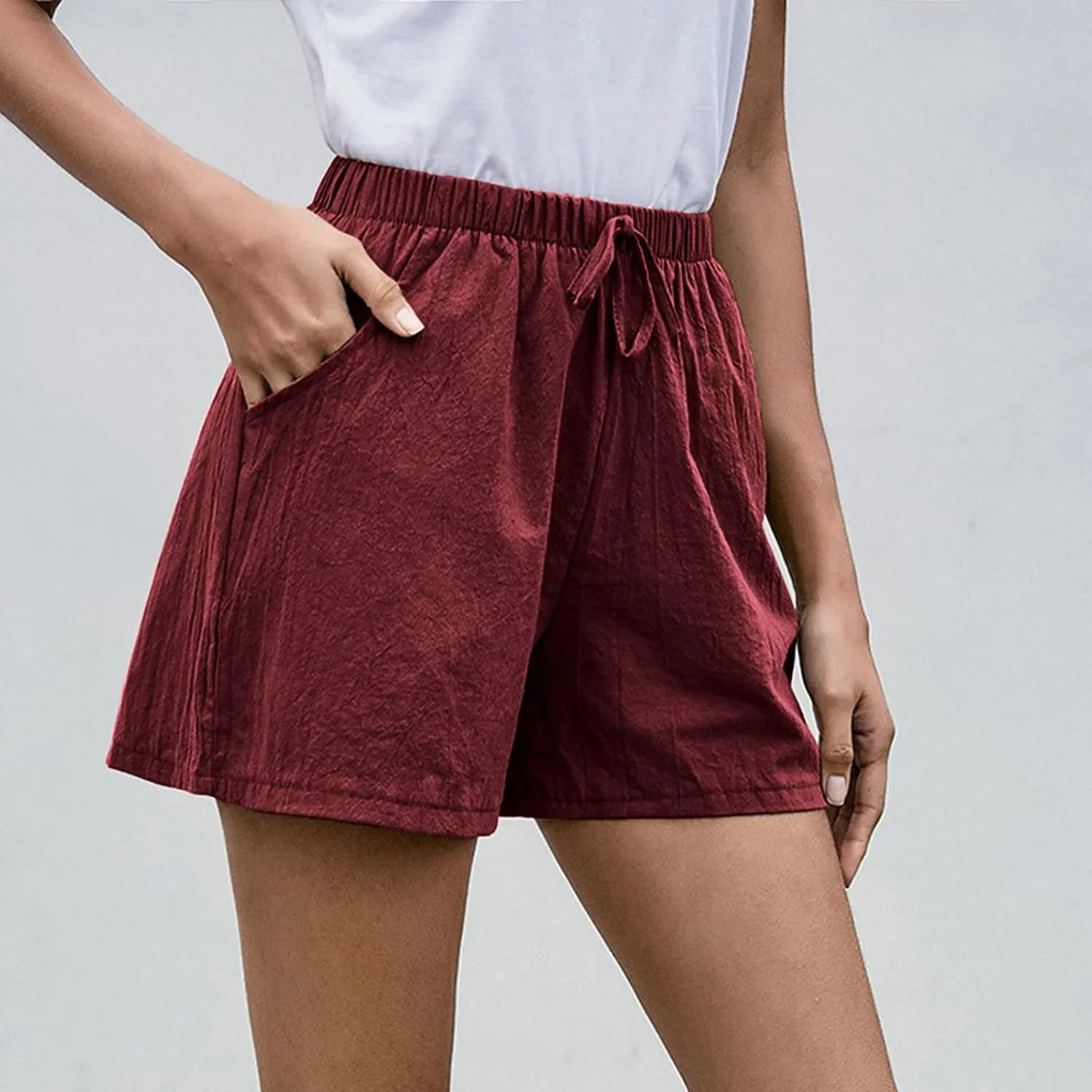 Womens Summer Casual Shorts 2024 Trendy Elastic High Waisted Cotton Linen Shorts Loose Lightweight Shorts with Pocket