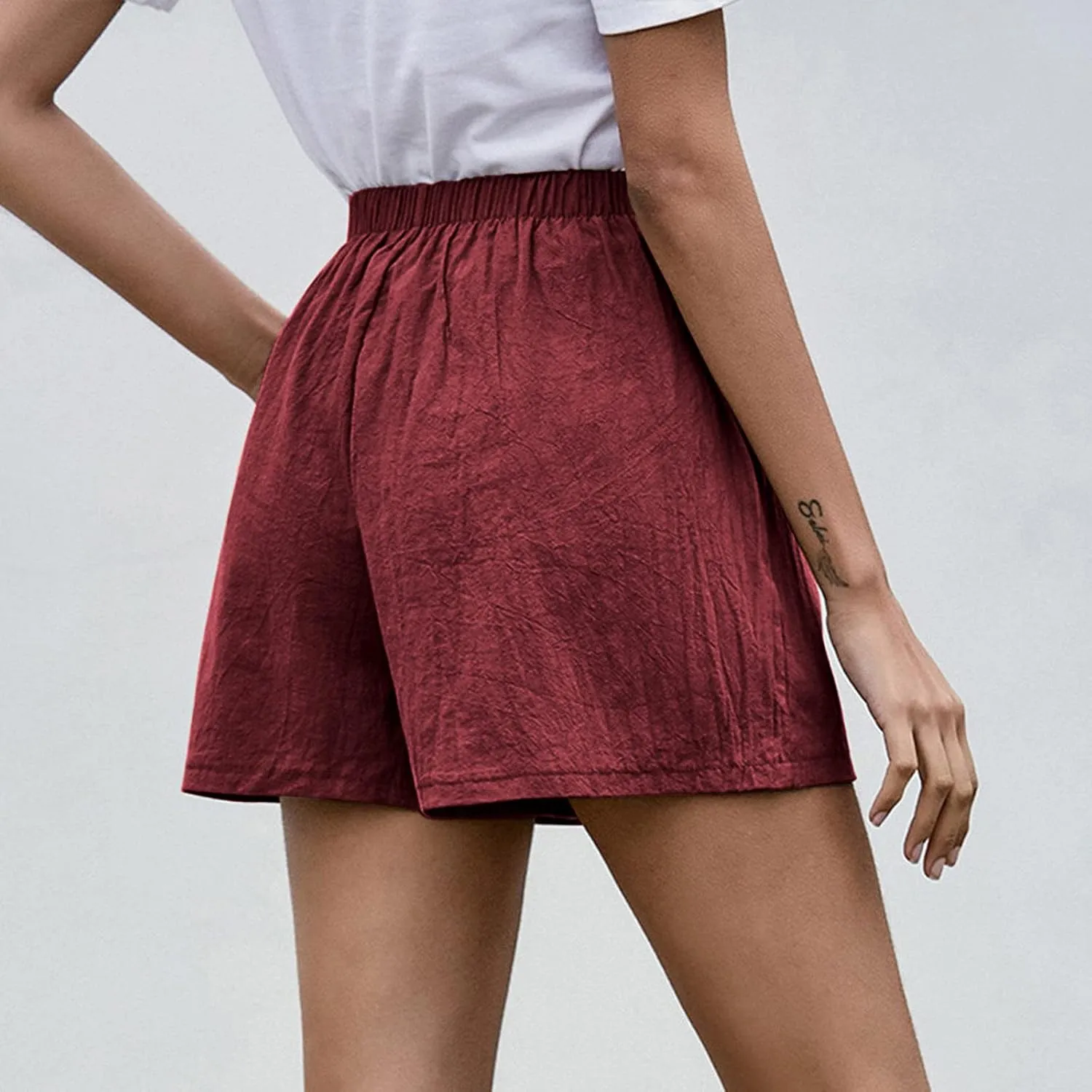 Womens Summer Casual Shorts 2024 Trendy Elastic High Waisted Cotton Linen Shorts Loose Lightweight Shorts with Pocket