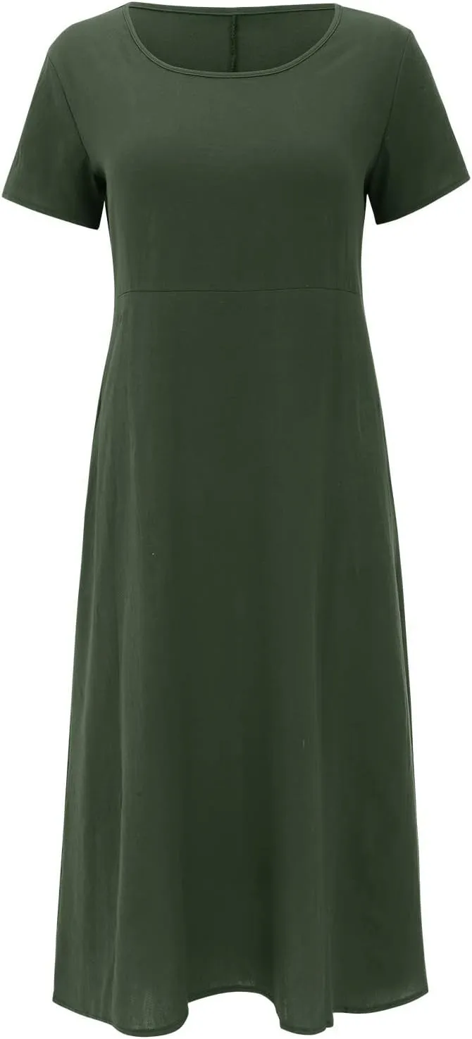 Womens Summer Dress Elastic Waist Ruffle Midi Dresses Pleated A Line Skirt for Women 2025 Church Work Dresses Clothes
