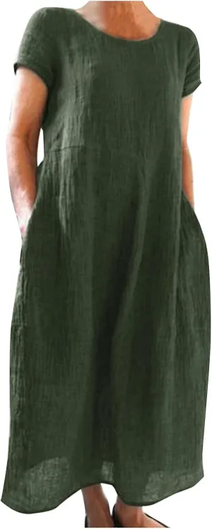 Womens Summer Dress Elastic Waist Ruffle Midi Dresses Pleated A Line Skirt for Women 2025 Church Work Dresses Clothes
