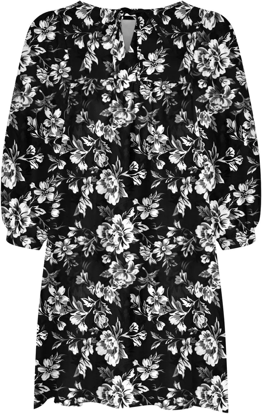 Womens Summer Dresses Boho Floral Drawstring V Neck Lantern Sleeve Mini Dress 2025 Casual Beach Sundress
