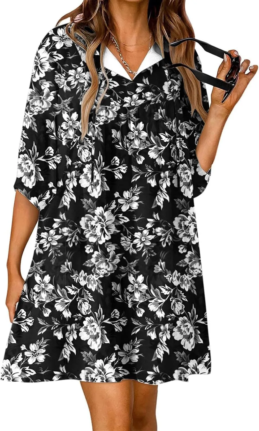 Womens Summer Dresses Boho Floral Drawstring V Neck Lantern Sleeve Mini Dress 2025 Casual Beach Sundress